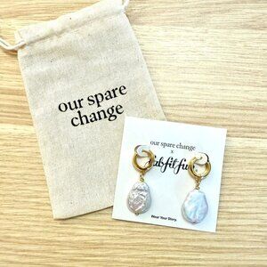 Our Spare Change Isla Pearl Drop Earrings Goldtone Hoops FabFitFun Collab New